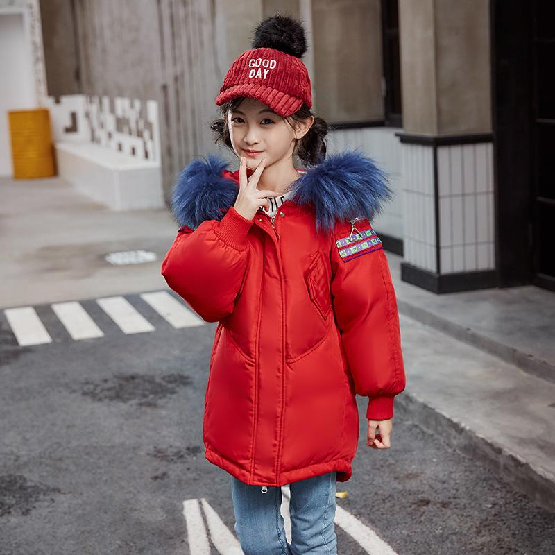 Ropa para Niños Chaqueta de Plumón para Niñas Largo Medio Estilo Coreano Ropa Nueva para Niños Cuello de Piel Suelta Invierno