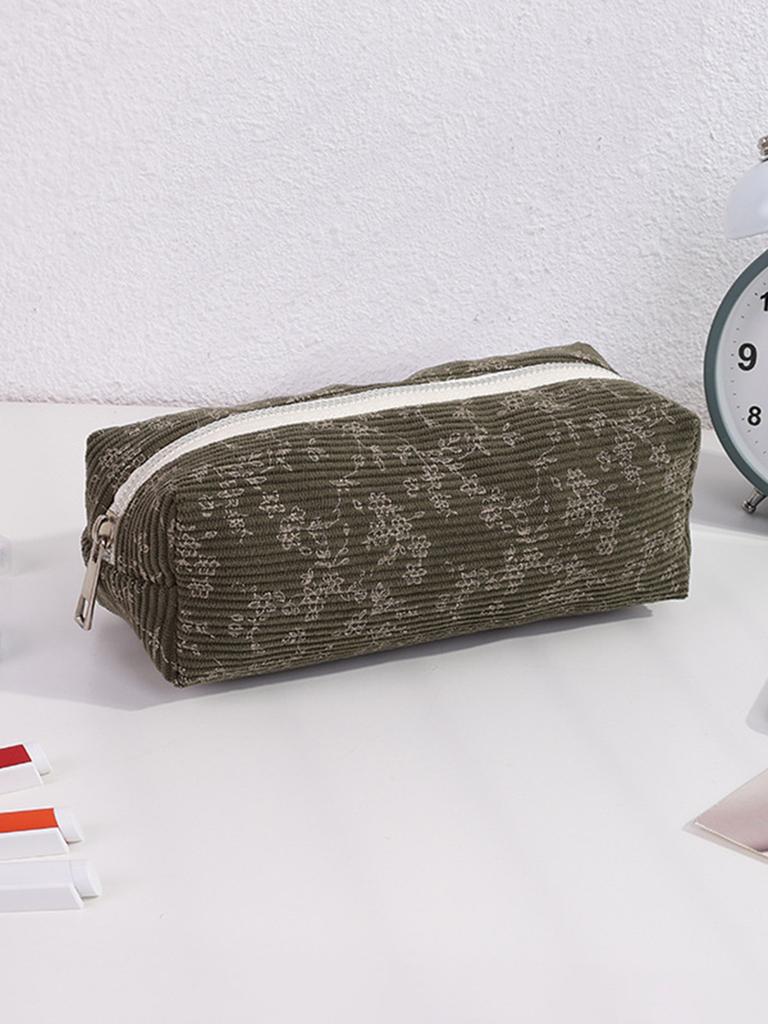Retro floral portable pencil case, simple student stationery storage bag, school exam supplies storage,Creative gift for pal