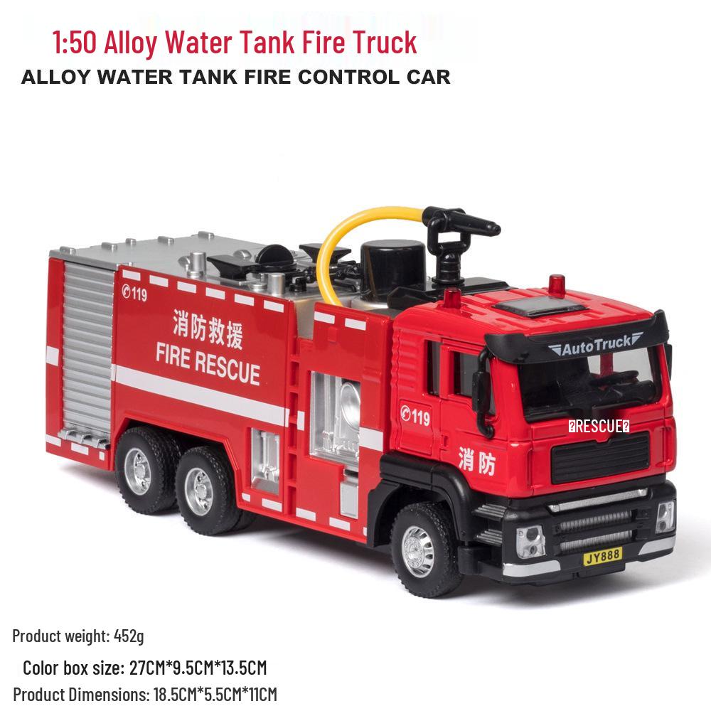 1:50 Fire Truck Model with Sound, Light, and Water Spray - Alloy Ladder Toy