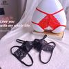 Open Crotch Lace Thong - See-Through, Low Waist, Sexy, Large Size, Bow Detail.