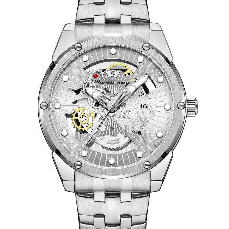 Imitation Mechanical Watch Double-sided Hollow Fashion Trend Men's Business Steel Band Calendar Watch