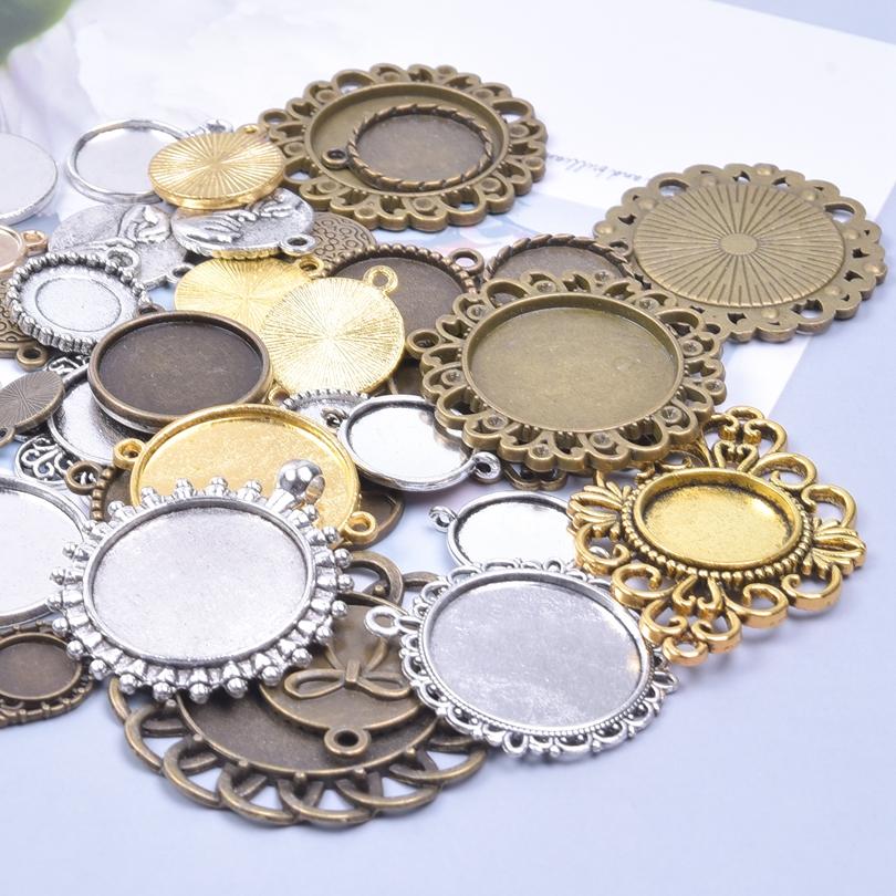 10/20/30pcs Mixed Vintage Alloy Round Blank Settings Base Pendant Metal Cabochon Charms For Jewelry Making Bulk Junk Cases Charm