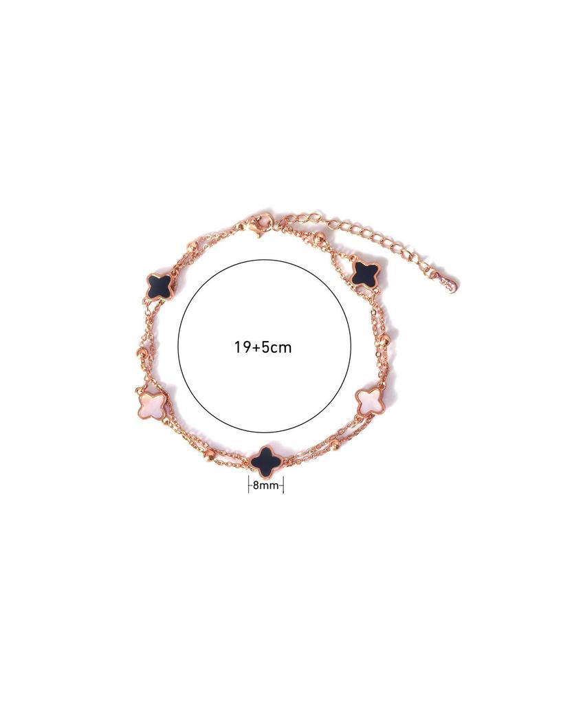 Elegantes Doppelstrang-Armband mit vierblättrigem Kleeblatt aus Perlmutt für Damen