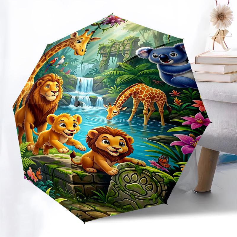 1PC Jungle Animals Umbrella-8-Rib Reinforced, Automatic Open, Lightweight & Durable, Fashion Accessory for Outdoor, Beach L0422