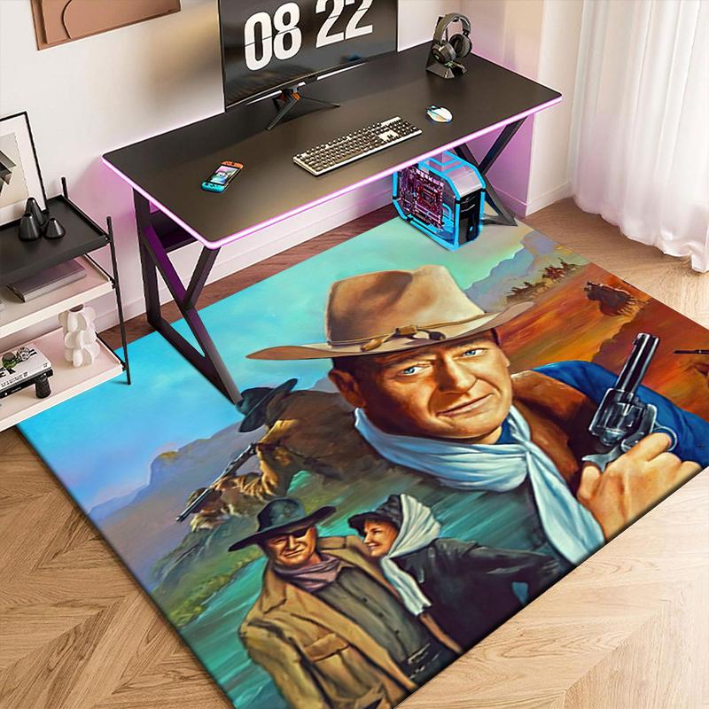1pc John Wayne's Western Cowboy Trail Carpet Rug for Living Room Bedroom Home Sofa Decoration,Kids play Non-slip Floor Mat