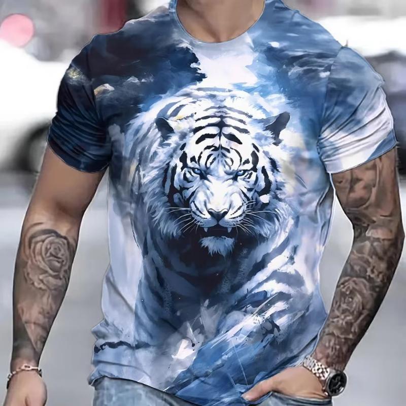 Fashion Tiger T-Shirt For Men Animal 3D Print Men's Shirts Summer Short Sleeved Tee Round Neck Oversized Top Casual Men Clothing