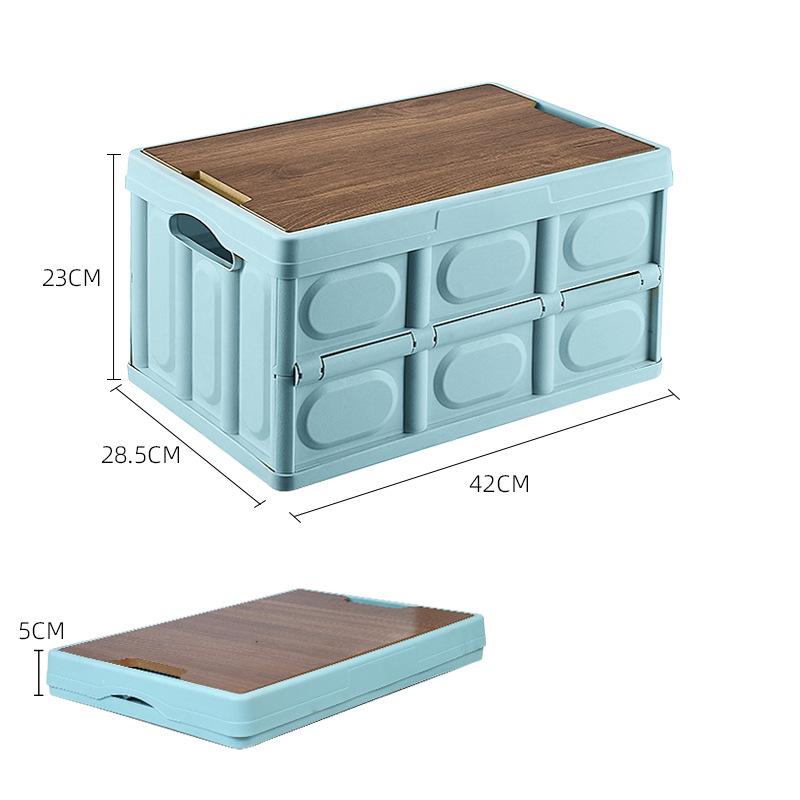 Portable Dual-Use Car and Home Folding Storage Box with Wooden Lid