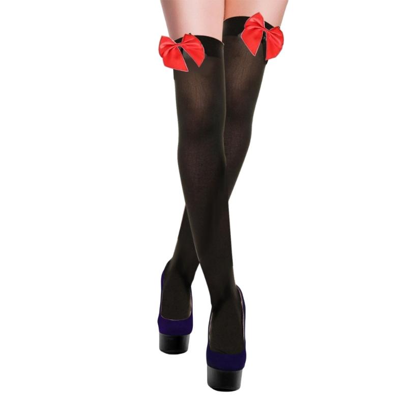 Stylish Thigh High Socks with Sweet Bowknot Accent 80D Velvets Opaque Over Knee Stockings for Women Casual and Party Use