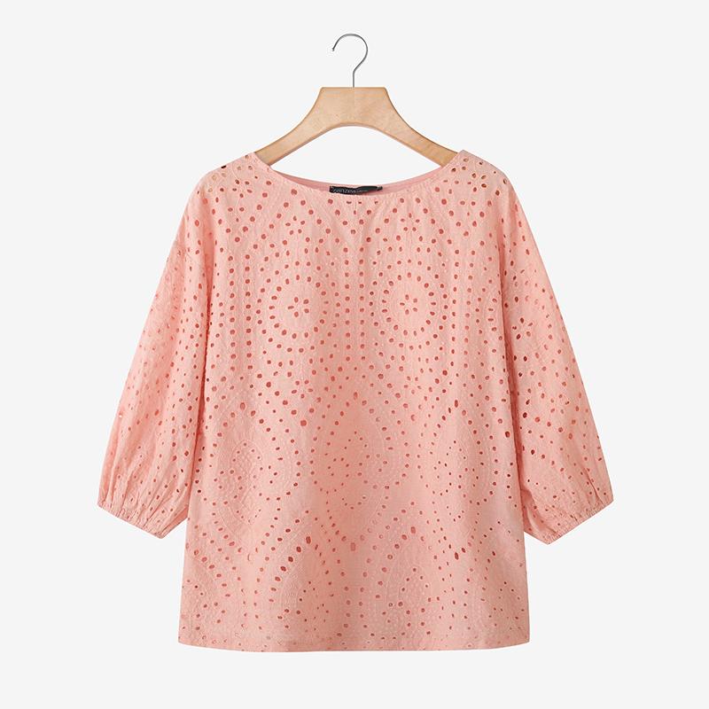 ZANZEA Women Casual Round Neck Half Sleeve Loose Patchwork Crochet Blouse