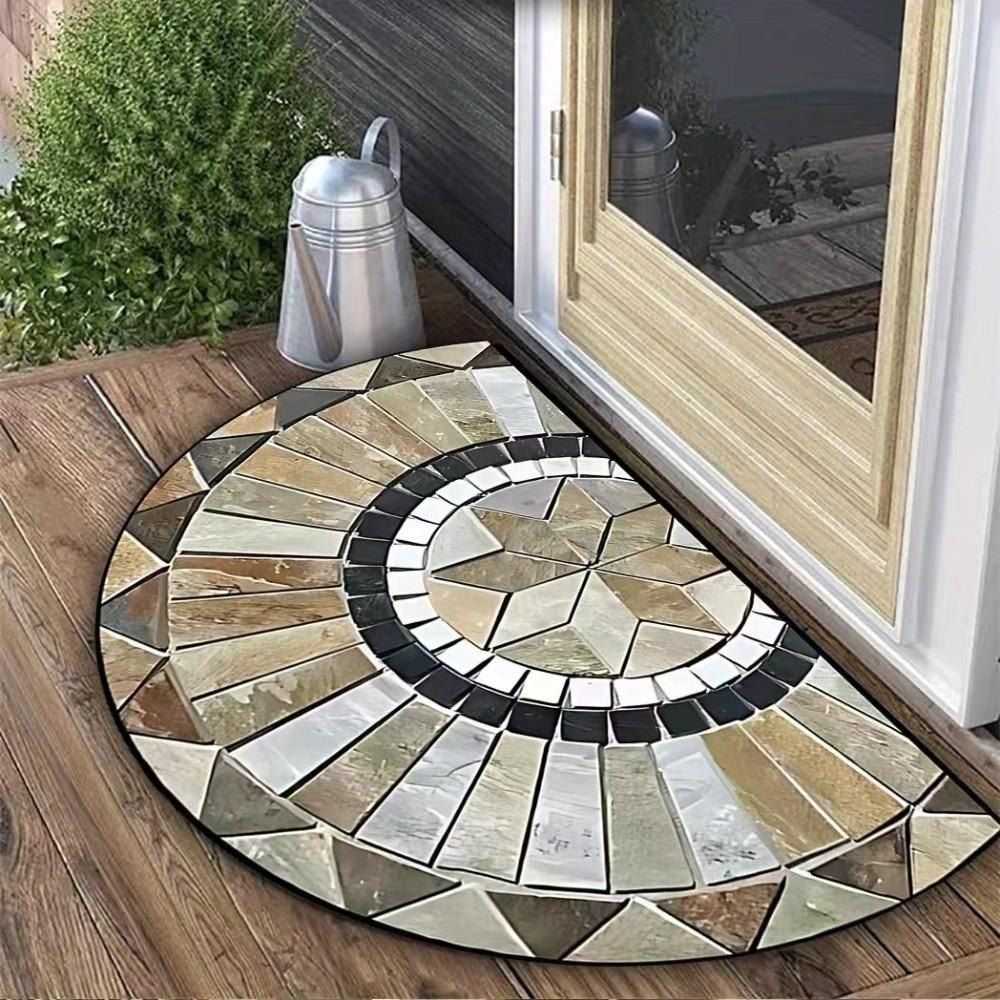 Thickened Non Slip Half Round Doormat Flower Floral Boho Door Mat Washable Absorbent Entrance Door Carpet Outdoor