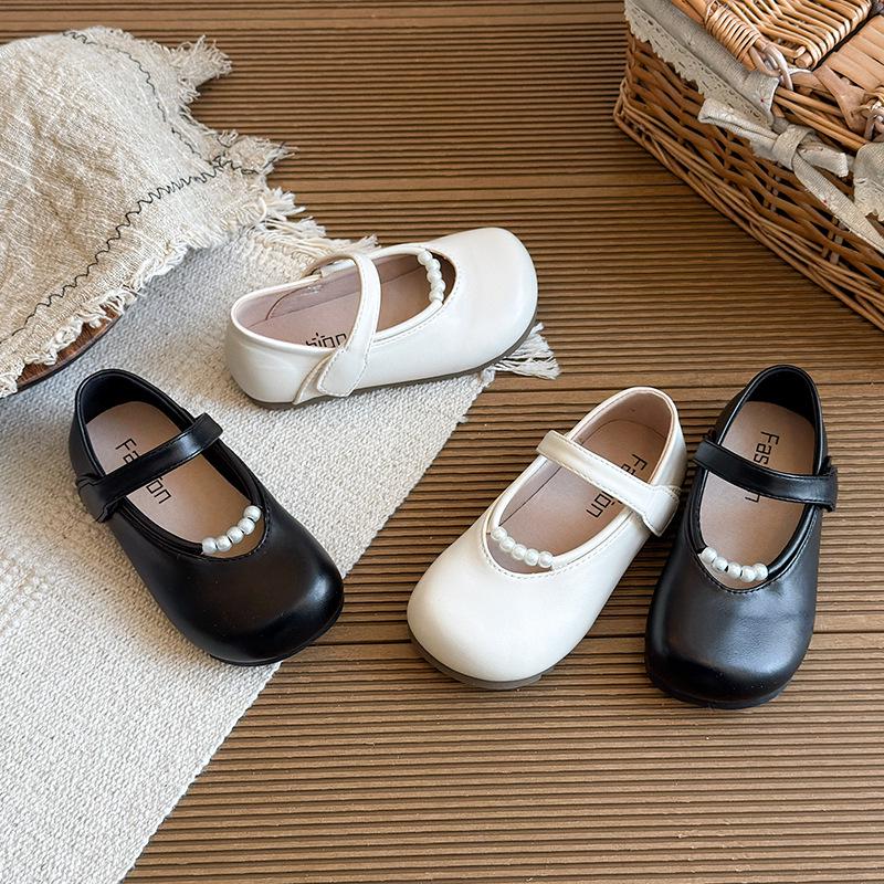 2026 Spring Girls' Korean Style Princess Leather Shoes - Soft Sole, Round Toe