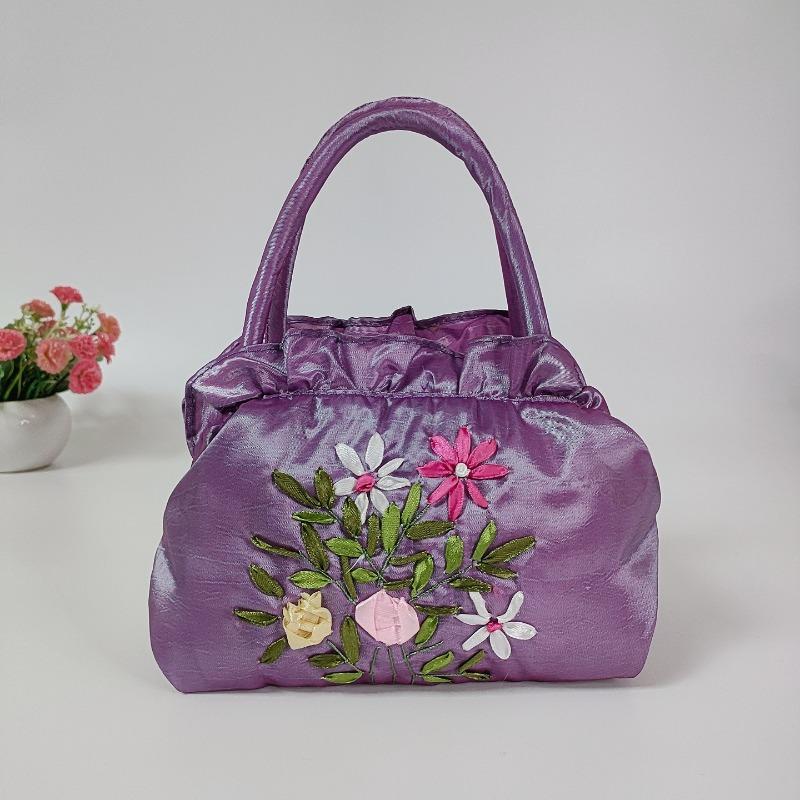 Zipper women's bag handmade ribbon embroidered bag mother shopping bag handbag bag wedding bag