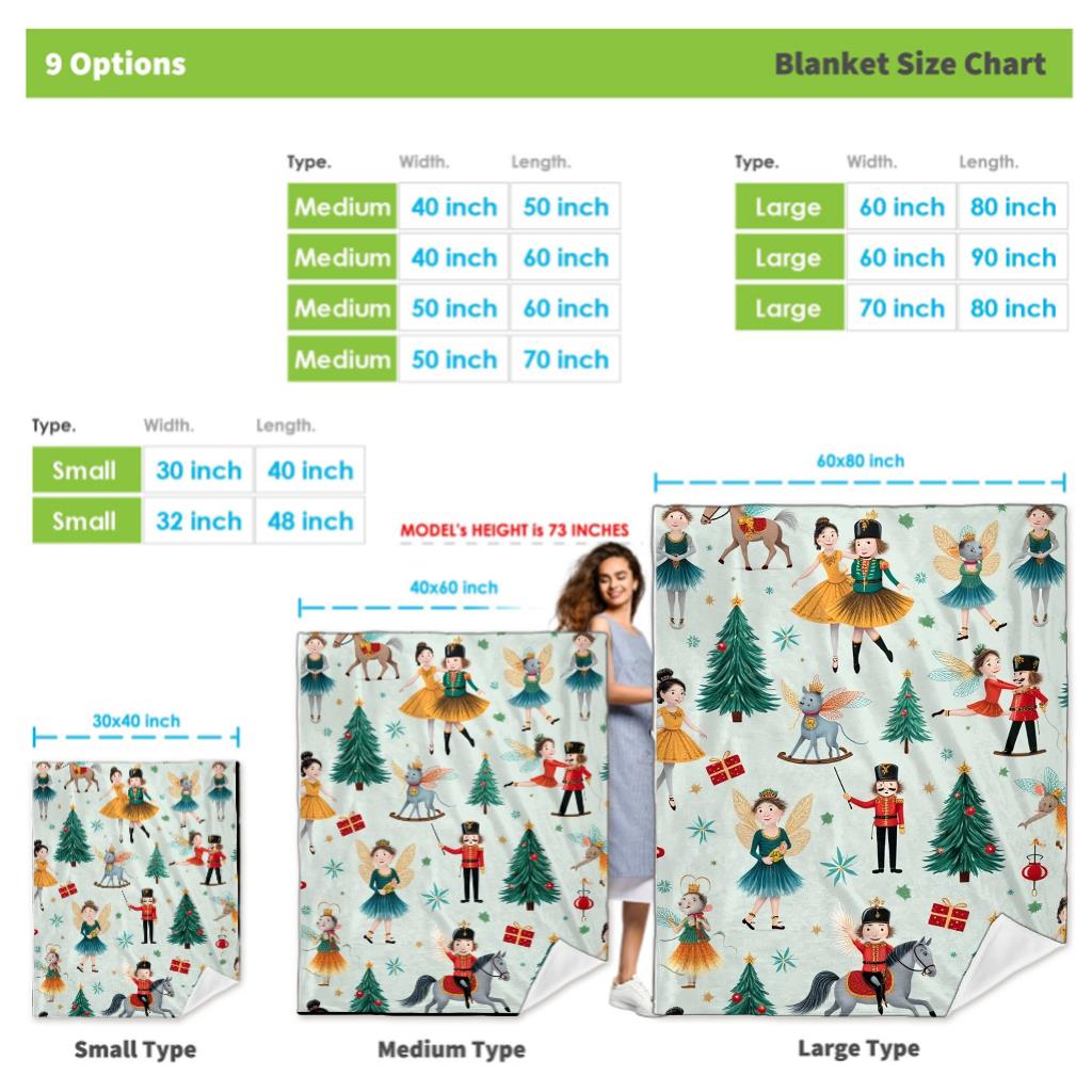 Nutcracker Christmas Blanket Ballet Dancer Toy Soldier Fairy And Tree Design Soft Fleece Throw Cozy Kids Room Decor Gift Idea