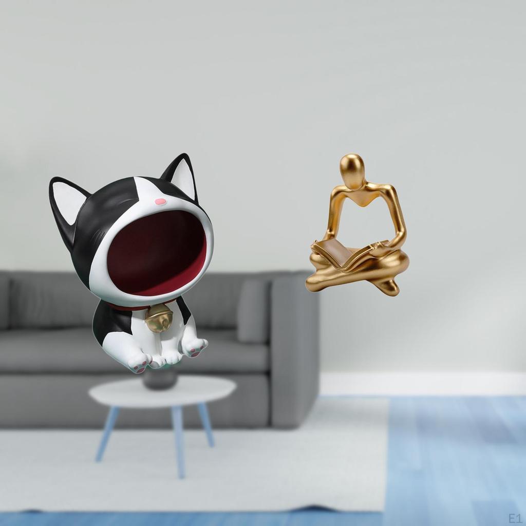 Cat Statue Art Craft Ornament Entrance Key Bowl Candy Decorative Figurine Abstract Thinker