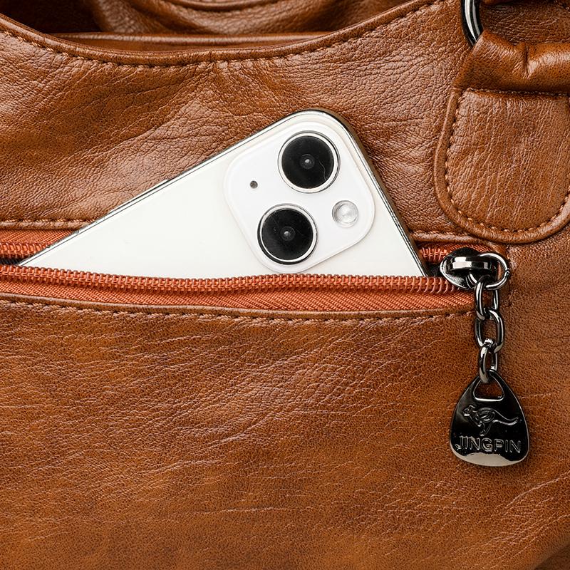 European and American Mother Bags, Middle-aged Women's Crossbody Large-capacity Simple Casual Shoulder Bags, Soft Leather Portable Retro Tote Bags