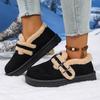Fashion Soft Thick Bottom Furry Casual Shoes Women 2025 Winter Warm Short Plush Flats Shoes Metal Buckle Non Slip Snow Boots for Woman