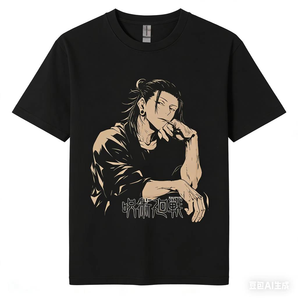 Unisex Oversized Jujutsu Anime Gojo Satoru Sketch Print Tshirt Casual Loose Short Sleeve Streetwear Tops Summer Fashion Tees