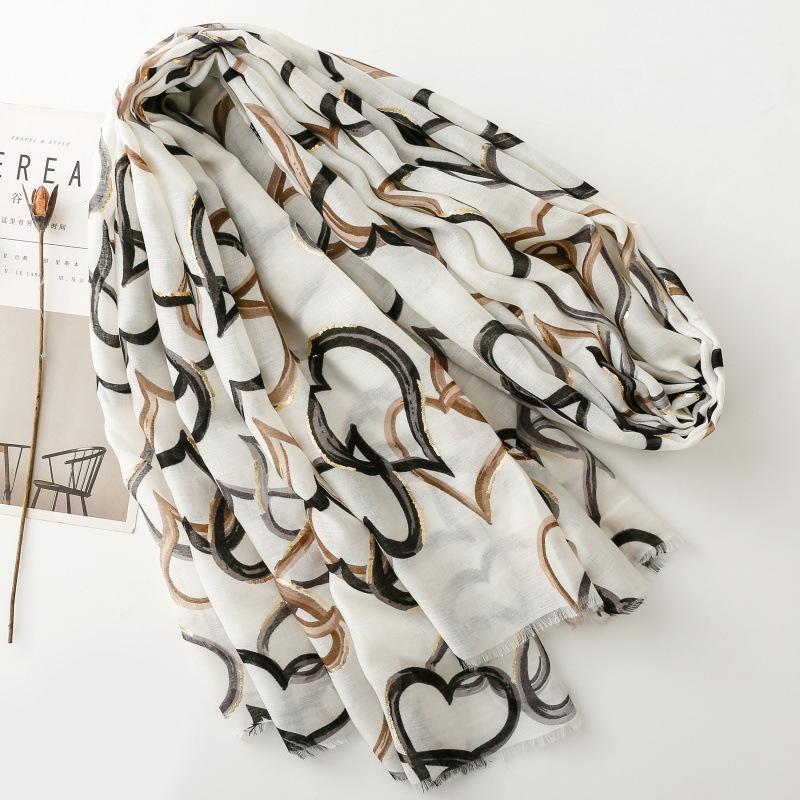 Luxury Heart Designer Women Scarf Summer Beach Shawl Cotton Linen Feeling Tassel Pashmina Muslim Hijab Wrap Lady Viscose Scarf