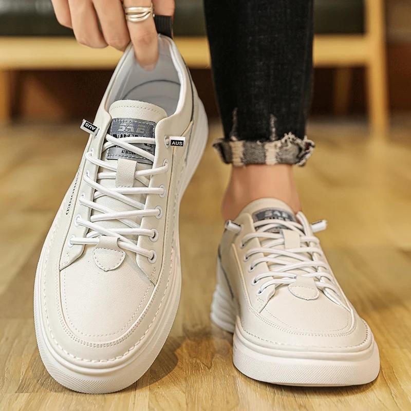 Fashion Leather Men Shoes Breathable Mens Casual Shoes Lightweight Man Walking Sneakers Outdoor Breathable Tennis Sport Shoes