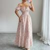 Women’s Elegant Floral Print Off Shoulder Maxi Dress with Puff Sleeves and Fitted Waist for Casual or Formal Wear