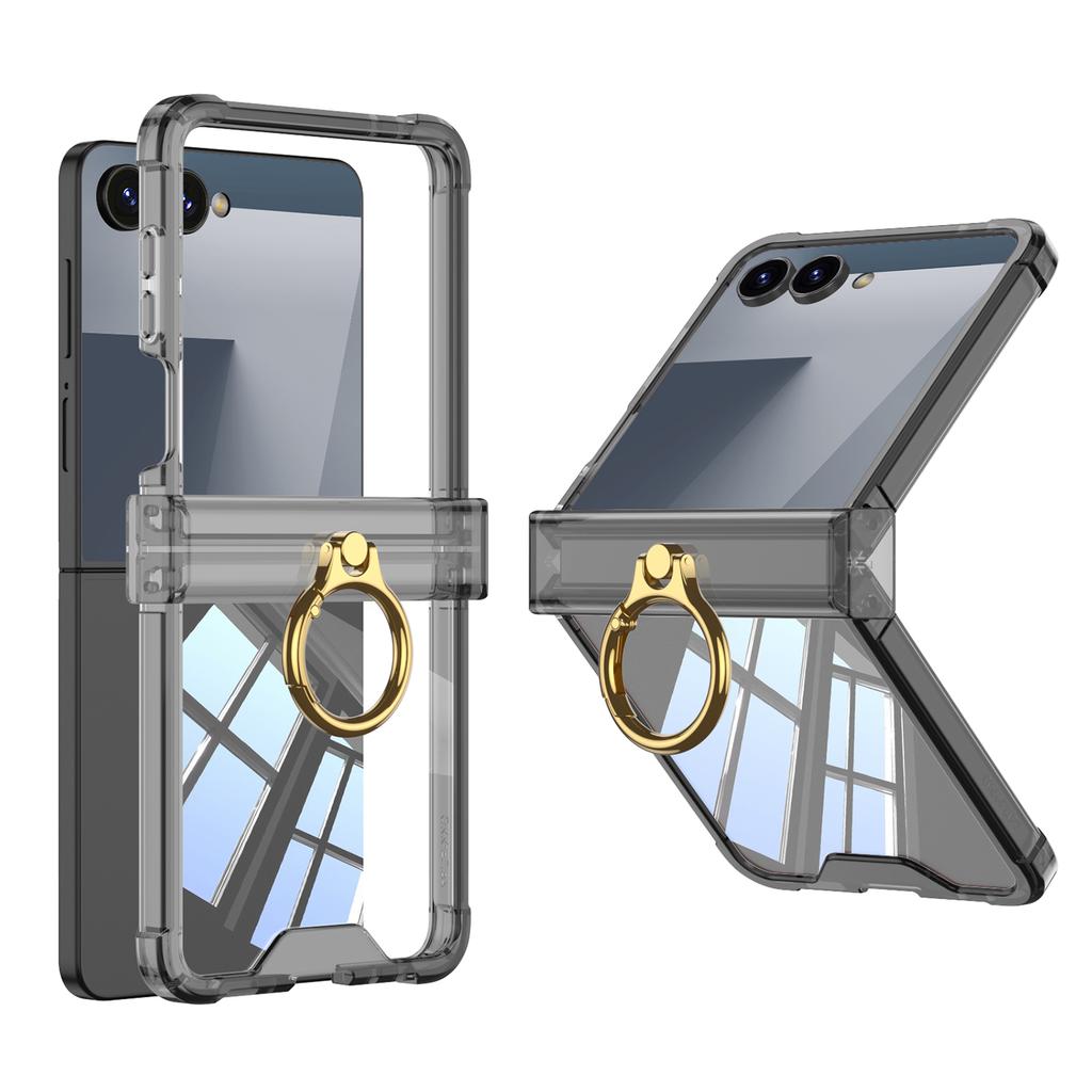 Luxury Ring Holder Armpr Hinge Protection Phone Case for Samsung Z Flip 7 6 5 Z Flip7FE Clear Shockproof Transparent Back Cover