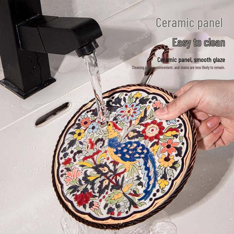 Retro Ceramic Enamel Pot Mat: High-Temperature Resistant, Anti-Scald, Non-Slip Placemat for Dining Tables