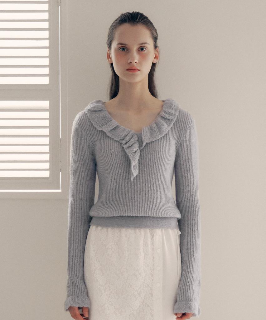 Lora Lora Frill Collar Knit Gray