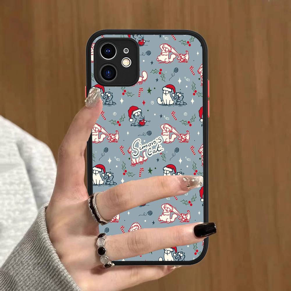 

S-Simons-Cute-Cat For IPhone Air 16 15 14 Plus 13 12 11 Pro Max Matte Cover Jelly Shockproof Phone Case iphone 11