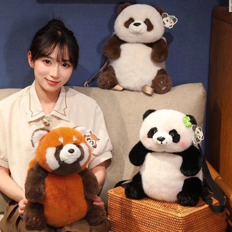 Non-Toxic Cute Red Panda Plush Backpack Kawaii Fashion Plushie Doll Stuffed Animal Panda With Bamboo Holiday Gifts