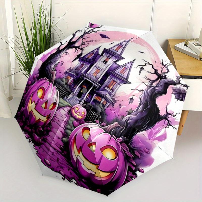 

1pc Purple Pumpkin Halloween Automatic Folding Umbrella - 3 Folding Design, Vivid Cartoon Pattern, Suitable for Outdoor Activities, A Gift for Fans In
