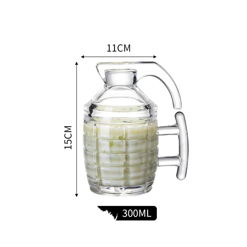 300ml Transparent Glass Mug Funny Grenade Design with Handle And Lid Coffee Cup for Home And Office Use 201-300ml