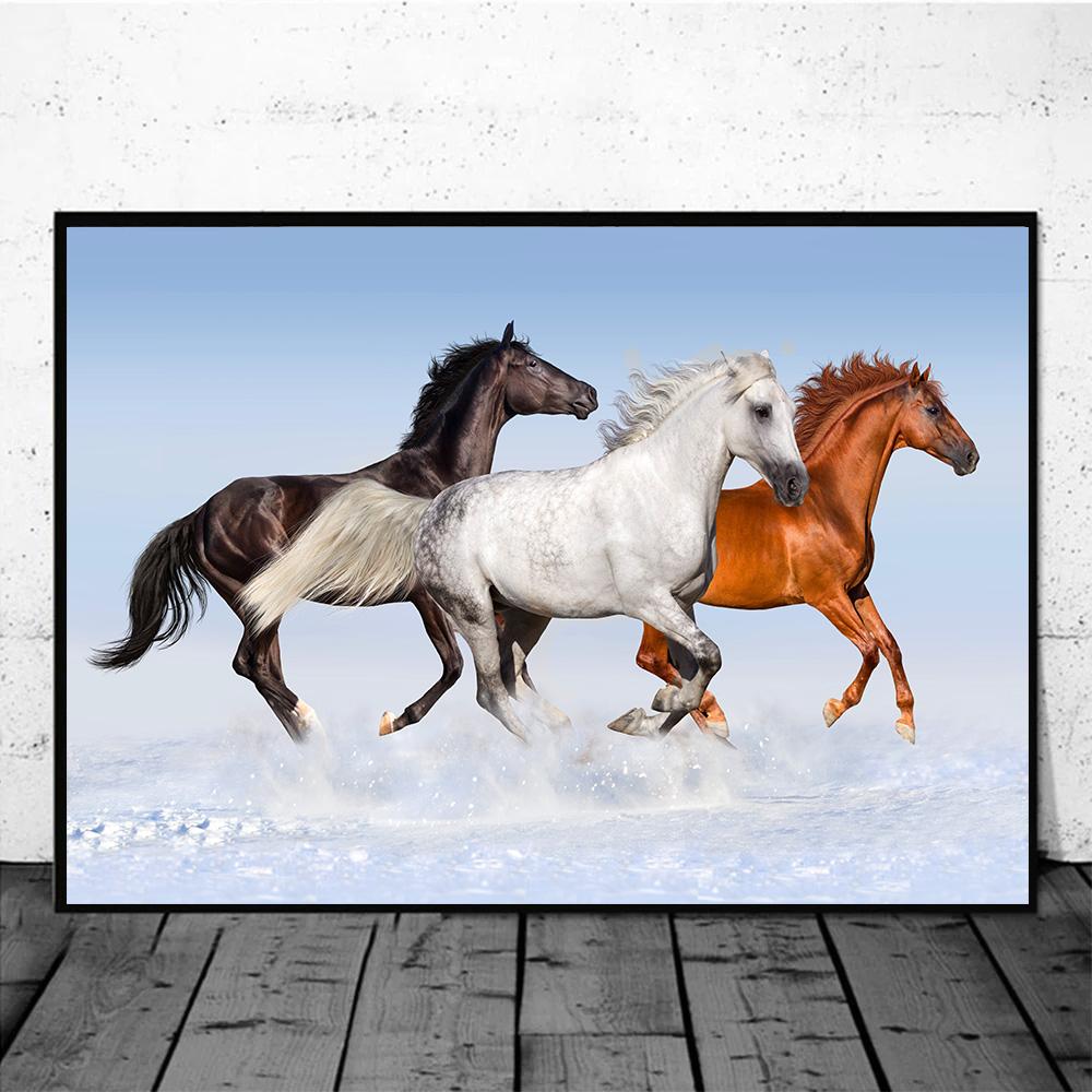 Horse Wall Art Posters Horse Running Canvas Art Print Painting Beautiful Horses Pictures for Modern Home Living Room Decoration
