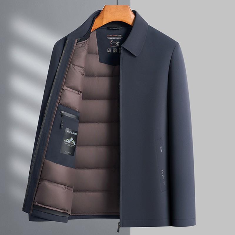 Mens Detachable Inner Layer Down Jacket 90% Duck Fill Winter Warm Coat Middle-Aged Men Business Casual