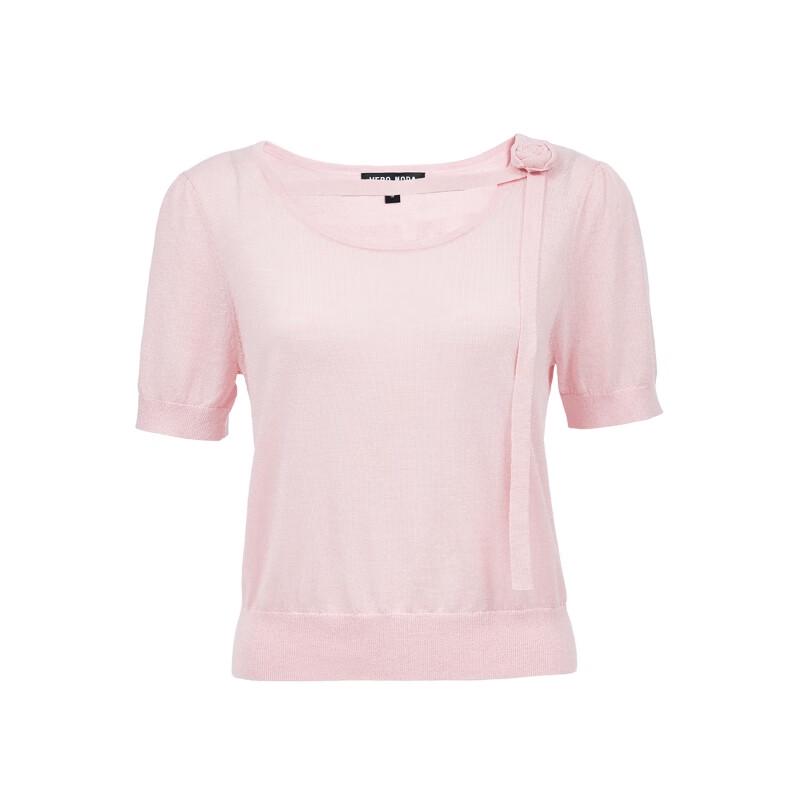 Veromoda Puff Sleeve Knit Top with 3D Rose Detail