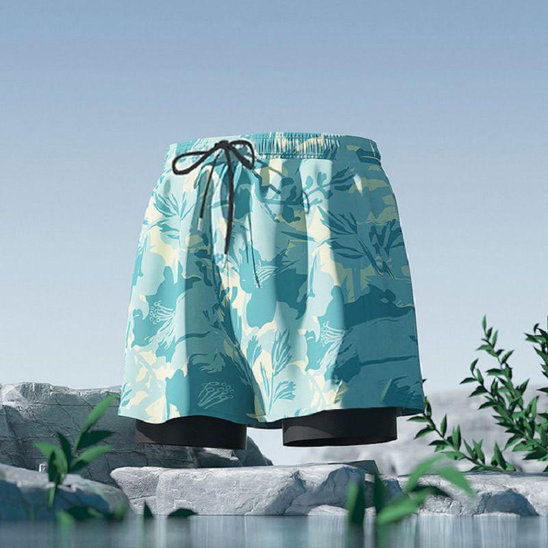 Mens Quick-Dry Swim Trunks With Inner Brief Support Loose Fit Athletic Board Shorts Swimming Beach Surfing
