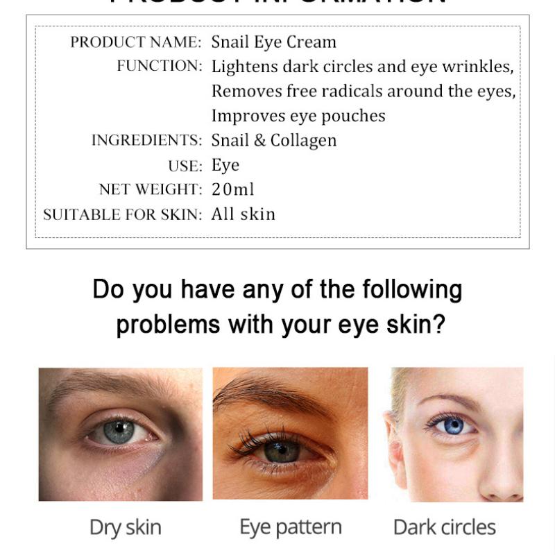 Snail Eye Cream Nourishing Dry Skin Fade Fine Lines Brighten Eye Collagen Cream Remove Dark Circles Eye Bags Skin Care Eye Bal