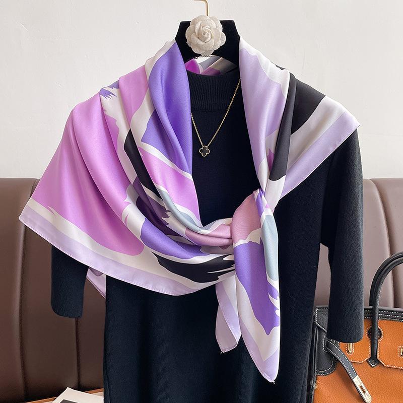 90*90cm Luksusmerke Silke Firkantet Skjerf Hijab Kvinner Bandana Myke Skjerf Halstørkle Damer Hår Sjal Wrap Pannebånd