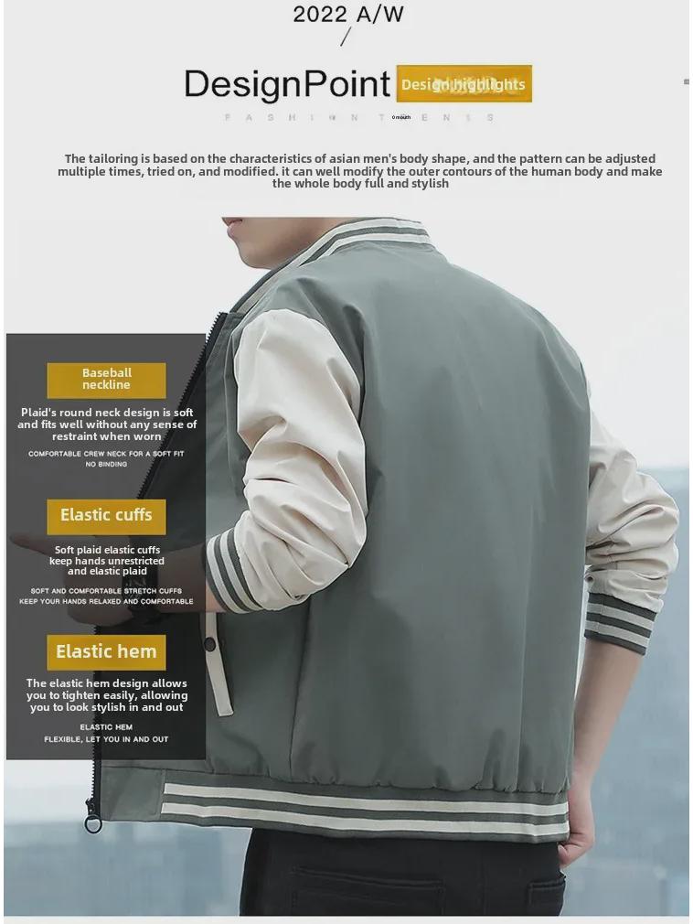 Men's Korean Style Spring/Autumn 2023 Trendy Solid Color Baseball Jacket
