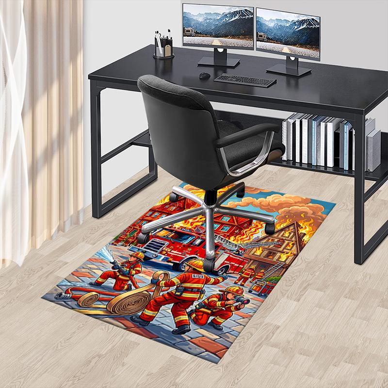 1PC Firefighter Firetruck Non-Slip Floor Carpet, Office, Family, Bedroom, Studio - Large Area Rug,  Decorative Mat, Longlasting Material-C0411