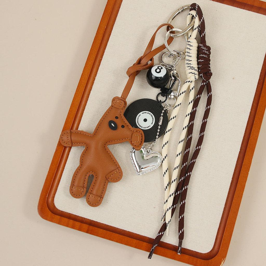 Miu Small Bear Keychain With Leather Teddy Bear Pendant For Casual Bags And Gifts