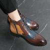 Herren-Arbeitsstiefel mit hohem Schaft, Color-Block-Leder, Spitz zulaufend, Britischer Stil