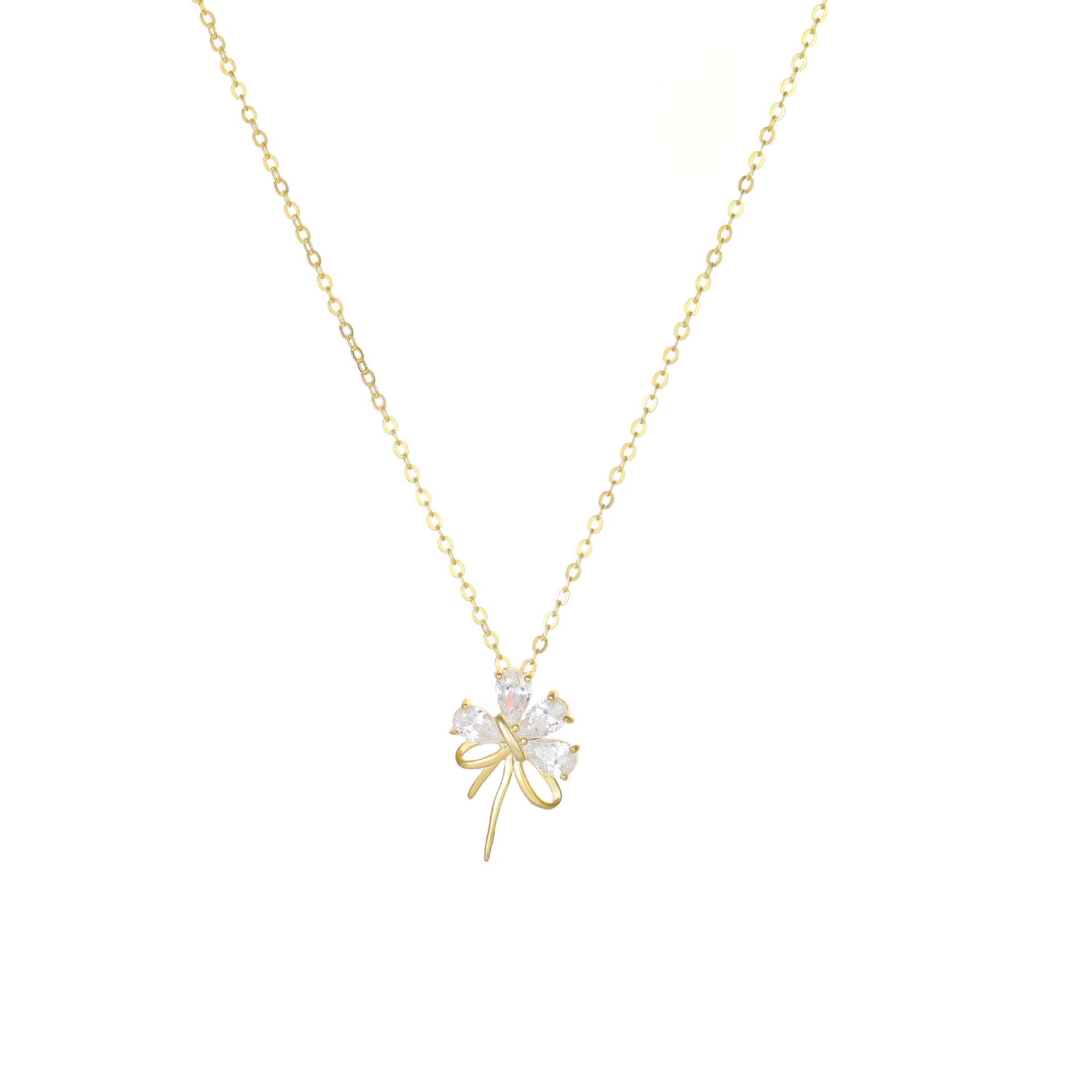 18K Gold Plated Sterling Silver Bow Knot Diamond Necklace - Korean Style Luxurious Collarbone Chain for Women 925 Silver