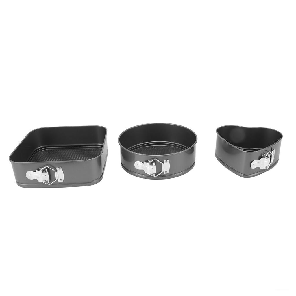 3 Stück Kuchenform Set Kohlenstoffstahl Rund Herz Quadratische Form Leicht zu lösen Doppelbeschichtung Springform