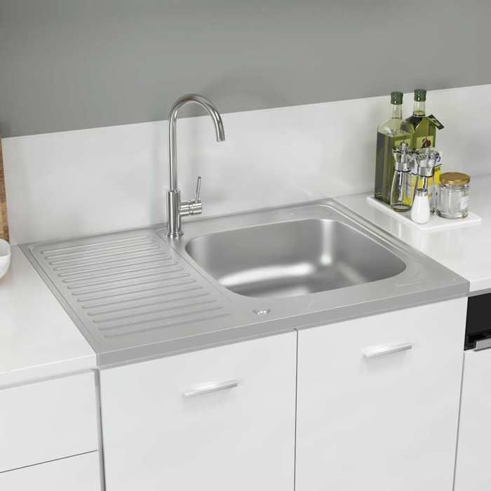 VidaXL Jeu d'Evier de Cuisine et Egouttoir Evier Encastré Lavabo de Cuisine Maison Intérieur Argenté 800x600x155 mm Acier 147233