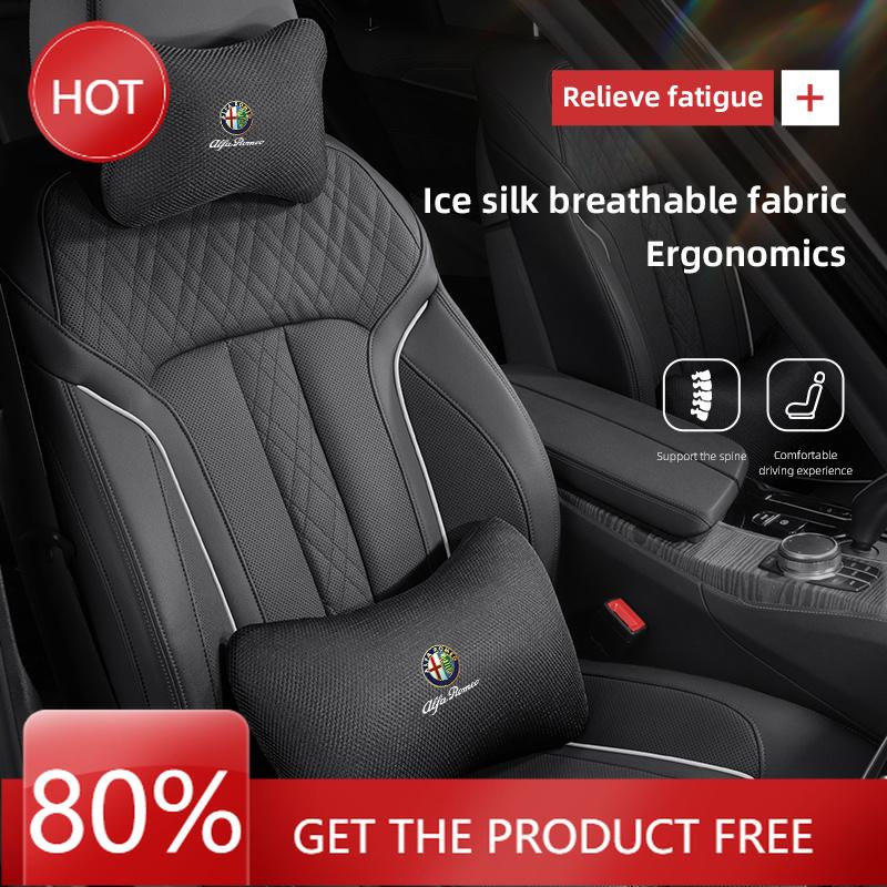 Hub Caps Ice Silk Car Headrest Lumbar Support Car Interior For Alfa Romeo 4C 159 Spider Giulietta 8C Memory Foam Neck Pillow Wai XGHIJ1