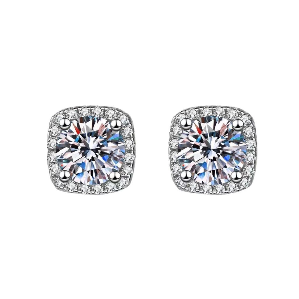 925 sterling silver Shiny Zircon Real Earrings Channel Cubic Zirconia Silver Stud Earrings for Women Sterling Silver Jewelry