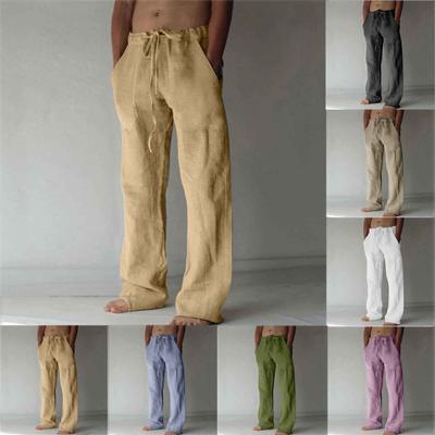 Men's Cotton And Linen Elastic Waist Blended Breathable Comfortable Soft Beach Casual Trousers