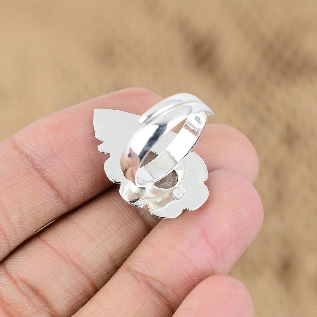Birthday Gift For Her Natural Golden Rutile Promise Adjustable Ring 925 Silver