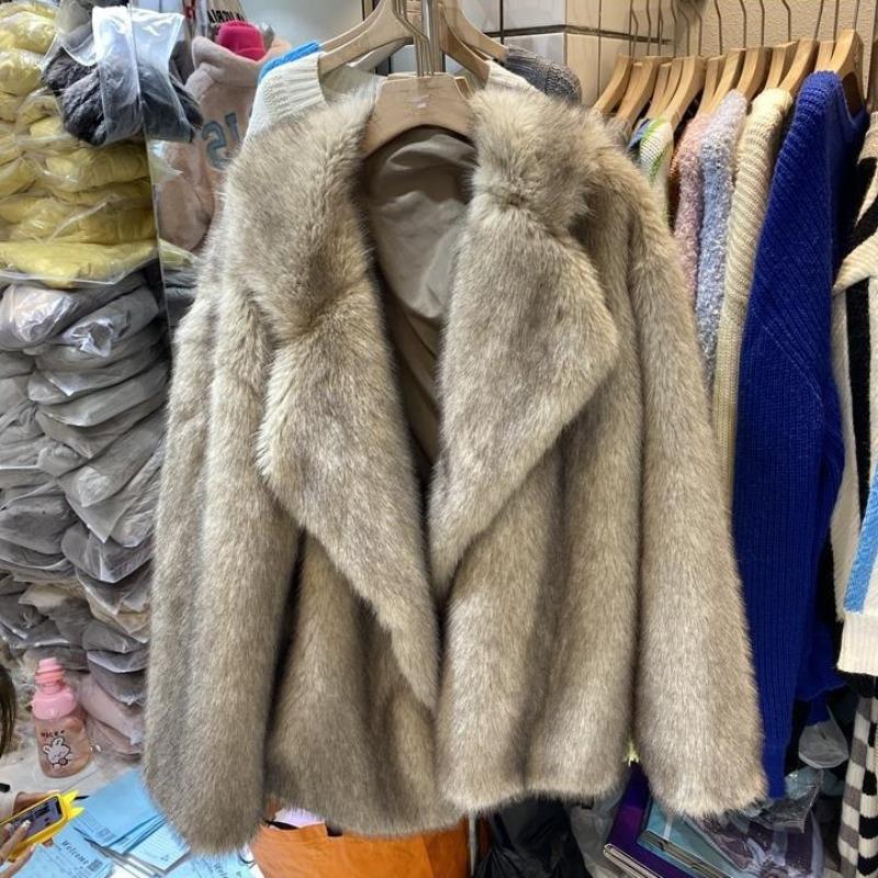Imitation fox fur jacket women's clothing medium and long casual large lapel loose plush coat light luxury