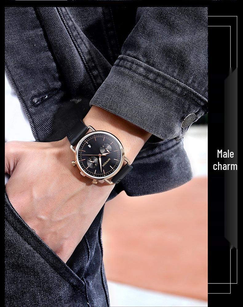 Sanda 1033 Men's Quartz Watch: Trendy Design with Leather Strap & Small Seconds Hand
